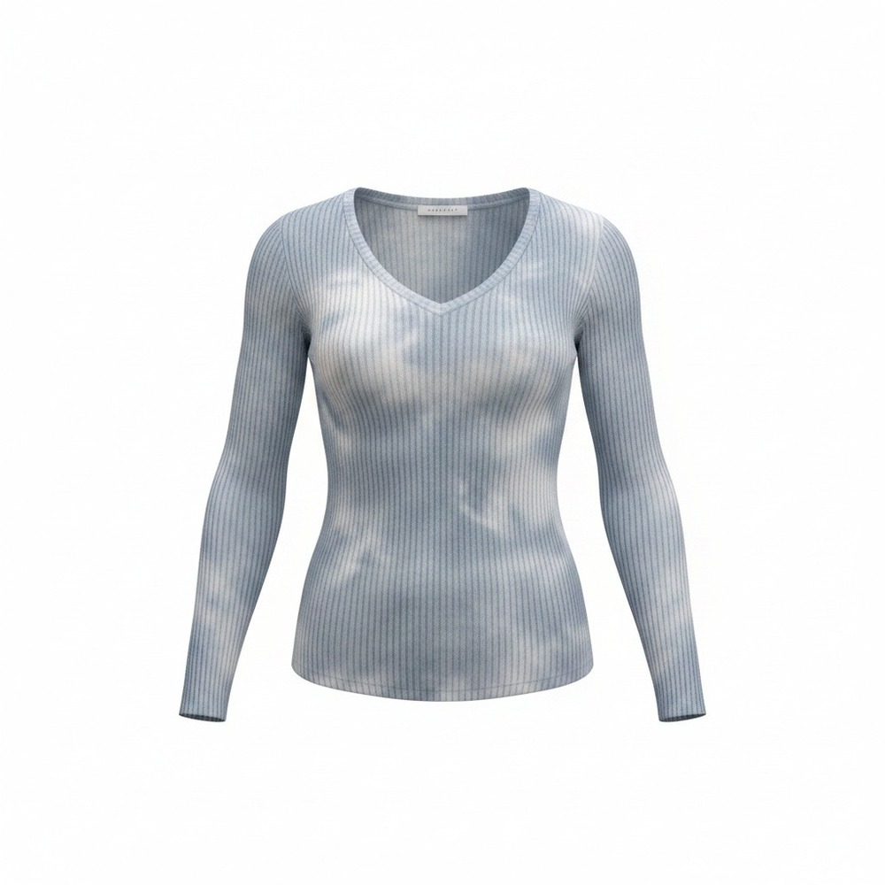 American Eagle Soft Sexy Ribbed Tie Dye‎ V Neck Long Sleeve Top Womens XS Blue